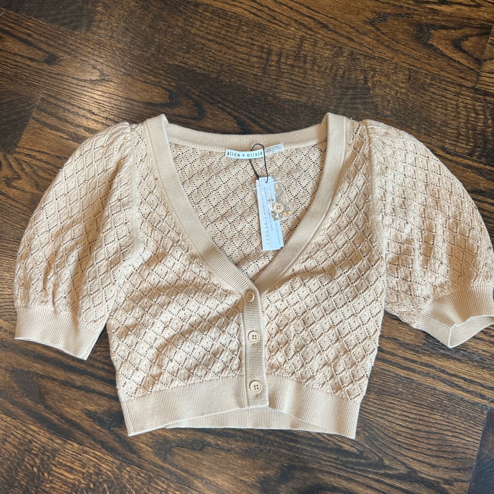 Alice + Olivia Gold Cropped Knit Cardigan